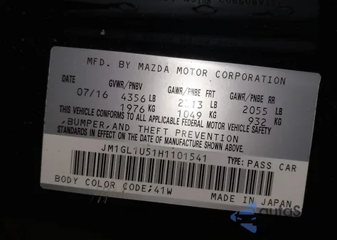 2017 Mazda 6 Sport z USA, uszkodzony, nr VIN JM1GL1U51H1101541